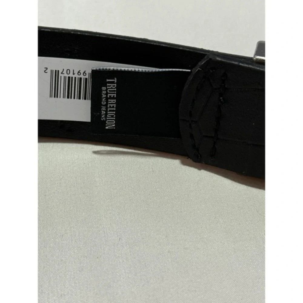 True Religion Palomo Western Belt Black Croc Embossed Silver Buckle Size 32 NWT